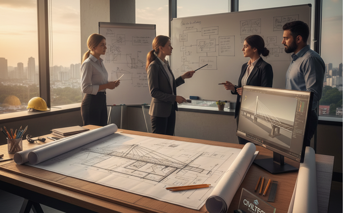 Illustration of a student sketching wireframes on paper and creating a digital prototype on a laptop.