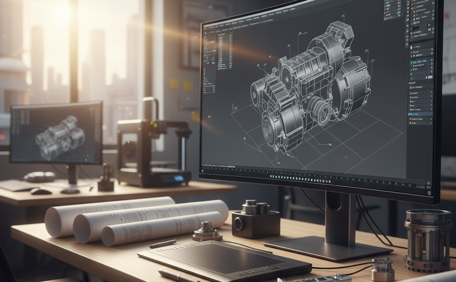 Vibrant flat-style illustration of a UI designer working on a laptop with Figma interface, surrounded by floating UI components.